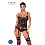 Корсет со шнуровкой Passion NESSY CORSET XXL/XXXL black, стринги с открытым доступом, пажи для чулок