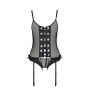 Корсет со шнуровкой Passion NESSY CORSET XXL/XXXL black, стринги с открытым доступом, пажи для чулок