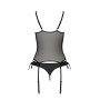 Корсет со шнуровкой Passion NESSY CORSET XXL/XXXL black, стринги с открытым доступом, пажи для чулок