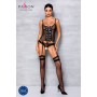 Корсет со шнуровкой Passion NESSY CORSET XXL/XXXL black, стринги с открытым доступом, пажи для чулок