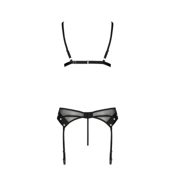 Комплект белья Passion NESSY SET S/M black, бюстгальтер, пояс для чулок, стринги