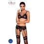 Комплект белья Passion NESSY SET XXL/XXXL black, бюстгальтер, пояс для чулок, стринги