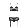 Комплект белья Passion NESSY SET XXL/XXXL black, бюстгальтер, пояс для чулок, стринги