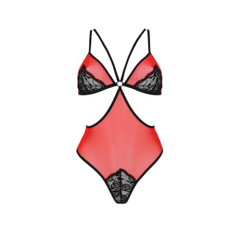 Напівпрозоре боді з мереживом Passion PEONIA BODY XXL/XXXL red