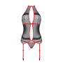 Корсет с пажами Passion SATARA CORSET S/M red, стринги, кружево, застежки спереди и сзади
