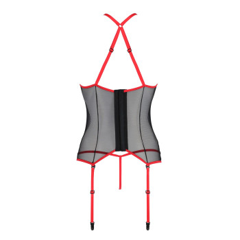 Корсет с пажами Passion SATARA CORSET S/M red, стринги, кружево, застежки спереди и сзади