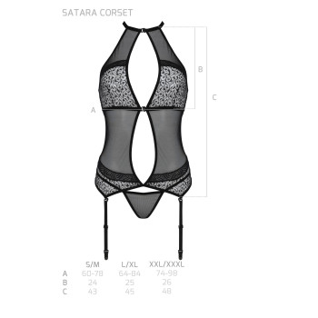 Корсет с пажами Passion SATARA CORSET XXL/XXXL red, стринги, кружево, застежки спереди и сзади