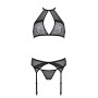 Комплект білизни Passion SATARA SET L/XL black, топ, пояс для панчіх, стрінги