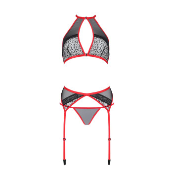 Комплект білизни Passion SATARA SET L/XL red, топ, пояс для панчіх, стрінги