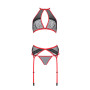 Комплект білизни Passion SATARA SET L/XL red, топ, пояс для панчіх, стрінги