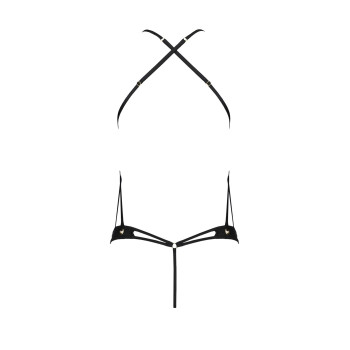 Боді з відкритим доступом Passion TASMINA BODY L/XL black, екошкіра, шнурівки, ажурні мережива