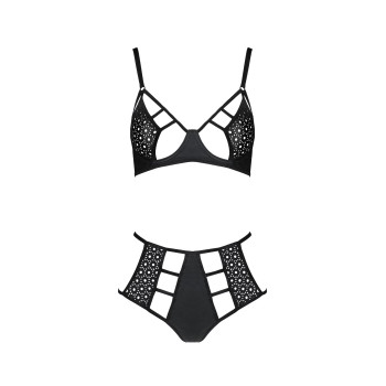 Комплект белья Passion TASMINA SET S/M black, лиф, высокие трусики с корсетом сзади