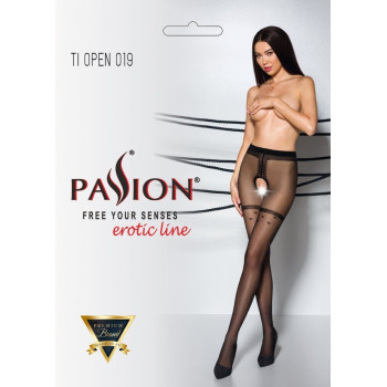 Колготки с открытым доступом, имитация чулок Passion TIOPEN 019 black 3/4 (20 den)