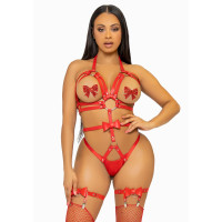 Портупея-тедди из ремней Leg Avenue Studded O-ring harness teddy S Red, экокожа