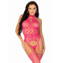 Кружевной бодистокинг с открытым доступом Leg Avenue High neck lace bodystocking One size Raspberry
