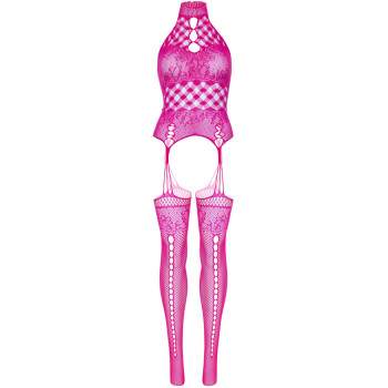 Кружевной бодистокинг с открытым доступом Leg Avenue High neck lace bodystocking One size Raspberry