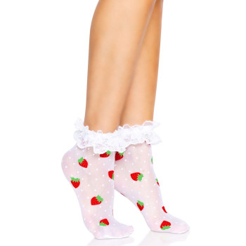 Шкарпетки жіночі з полуничним принтом Leg Avenue Strawberry ruffle top anklets One size, мереживні м