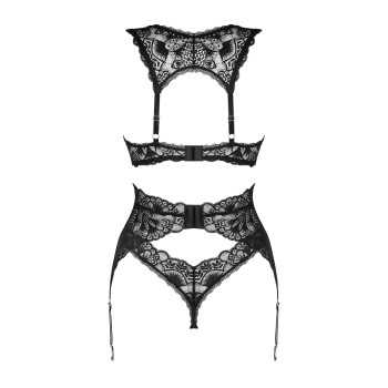 Комплект белья Obsessive Donna Dream 3-pcs set XS/S Black, бюстгальтер, стринги, пояс для чулок
