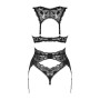 Комплект белья Obsessive Donna Dream 3-pcs set XS/S Black, бюстгальтер, стринги, пояс для чулок