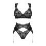 Комплект білизни Obsessive Donna Dream 3-pcs set M/L Black, бюстгальтер, стрінги, пояс для панчіх