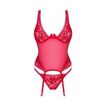 Прозрачный корсет Obsessive Lacelove corset M/L Red, кружево, подвязки для чулок