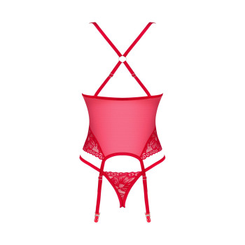 Прозрачный корсет Obsessive Lacelove corset M/L Red, кружево, подвязки для чулок