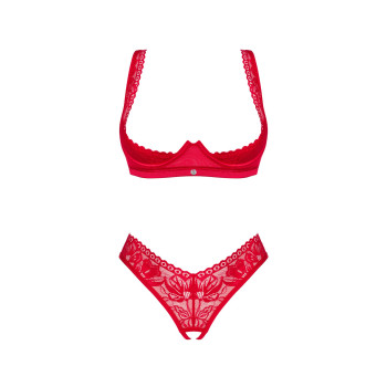 Комплект белья Obsessive Lacelove cupless 2-pcs set XS/S Red, открытый доступ, открытая грудь
