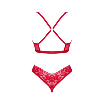 Комплект белья Obsessive Lacelove cupless 2-pcs set XS/S Red, открытый доступ, открытая грудь