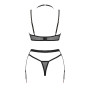 Комплект белья Obsessive Selinne 3-pcs set XS/S Black, бюстгальтер, стринги пояс для чулок