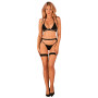 Комплект белья Obsessive Selinne 3-pcs set XS/S Black, бюстгальтер, стринги пояс для чулок