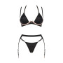 Комплект білизни Obsessive Selinne 3-pcs set M/L Black, бюстгальтер, стрінги пояс для панчіх