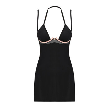 Сорочка Obsessive Selinne chemise & thong XL/2XL Black, стрінги, подвійні бретелі