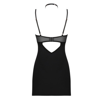 Сорочка Obsessive Selinne chemise & thong XL/2XL Black, стрінги, подвійні бретелі