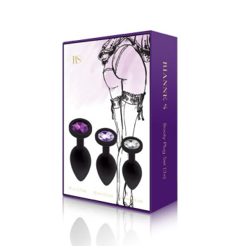 Набор силиконовых анальных пробок с кристаллом Rianne S: Booty Plug Set Black, диаметр 3,2см, 3,5см, 4,2см