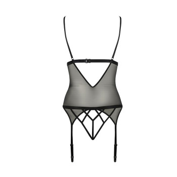 Корсет с открытой грудью Passion DIABOLINA CORSET L/XL, black, пажи, трусики, полупрозрачный