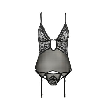 Корсет с декольте Passion ERZA CORSET XXL/XXXL, black, пажи, трусики, полупрозрачный