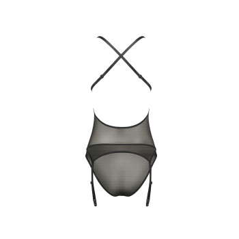 Корсет с декольте Passion ERZA CORSET XXL/XXXL, black, пажи, трусики, полупрозрачный