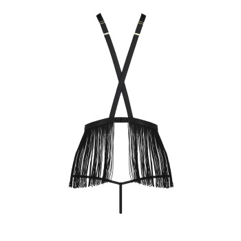 Комплект белья Passion Exclusive INDRA SET OpenBra XXL/XXXL, black, стринги, портупея с бахромой