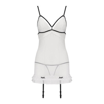 Сорочка прозора з пажами Passion ORIHIME CHEMISE XXL/XXXL, white, трусики, стрепи