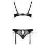 Комплект белья Passion PAULINE SET L/XL, black, стрэпы, лиф, стринги и пояс для чулок