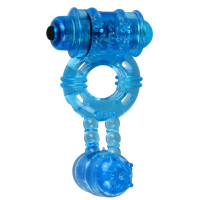 Эрекционное виброкольцо Alive: Double Ding Ring Blue, два мотора