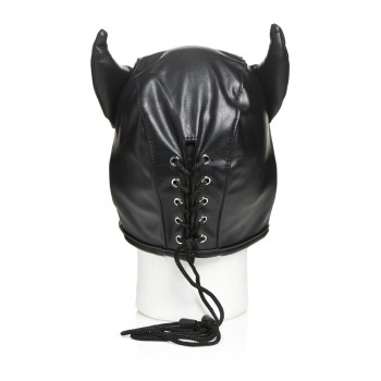 Маска з рогами Master Series: Dungeon Demon Bondage Mask with Horns, чорна