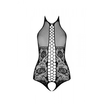 Бодістокінг з імітацією корсетної шнурівки Passion BS094 One Size, black, квітковий візерунок, з дос