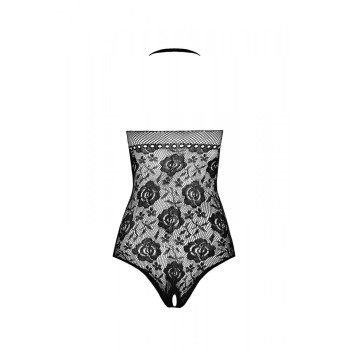 Бодістокінг з імітацією корсетної шнурівки Passion BS094 One Size, black, квітковий візерунок, з дос