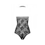 Бодістокінг з імітацією корсетної шнурівки Passion BS094 One Size, black, квітковий візерунок, з дос