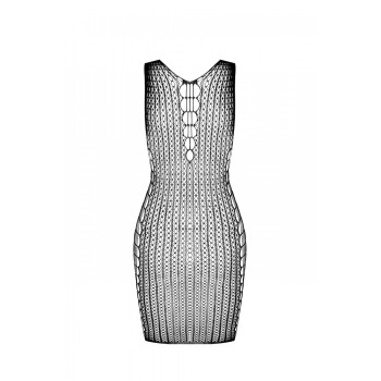 Мини-платье с вертикальным узором Passion BS097 One Size, black, плетение по бокам