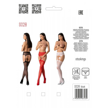 Эротические колготки-бодистокинг с тонкими подвязками Passion S028 One Size, black, открытый доступ