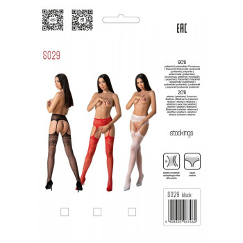Эротические ажурные колготки-бодистокинг Passion S029 One Size, red, пояс и чулки, с доступом