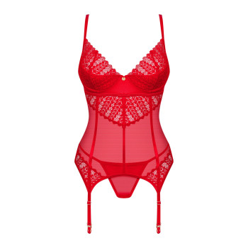 Комплект корсет та стрінги Obsessive Ingridia corset & thong M/L, червоний