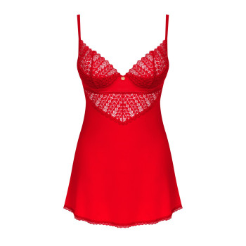 Пеньюар Obsessive Ingridia chemise & thong XL/2XL, червоний, сорочка, стрінги